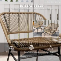 Outsunny 3 Pieces Rattan Bistro Set, Wicker Small Garden Table and Chairs Set with Cushions and Glass Top Coffee Table, Bistro Garden Furniture Set for Outdoor, Patio, Balcony, Natural(m-5)