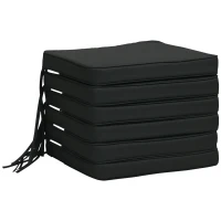 Outsunny Set of 6 Chair Cushion Seat Pads Dining Chair w/ Straps Indoor Outdoor Removable Tie On Garden Patio, Black(m-10)