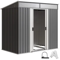 Outsunny 6.5 x 4FT Galvanised Metal Shed with Foundation Kit, Lockable Tool Garden Shed with Double Sliding Doors, Vents, Grey(m-10)