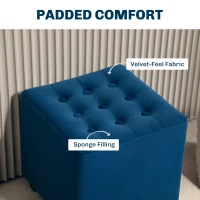 HOMCOM Velvet-Feel Square Ottoman - Blue(m-5)