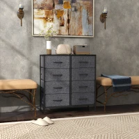 HOMCOM Fabric Chest of Drawers, Industrial Bedroom Dresser with 8 Fabric Drawers, Steel Frame and Wooden Top for Nursery, Living Room, Hallway, Black(m-2)