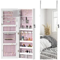 HOMCOM 108 x 37cm Lockable Jewellery Cabinet, with LED Lights - White Surface and Pink Lining(m-10)
