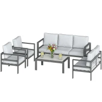 Outsunny 5 Pieces Aluminium Garden Furniture Set with Olefin Cushions, Extra Deep Outdoor Garden Sofa Set, Dark Grey(m-11)