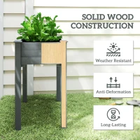Outsunny Raised Bed for Garden, Wooden Elevated Planter Box with Bed Liner, for Flower Vegetable Herb, Dark Grey(m-5)