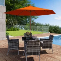 Outsunny 2.5m Wood Garden Parasol Sun Shade Patio Outdoor Wooden Umbrella Canopy, Table Market Umbrella with Vent, 38mm Pole, Rope Pulley Mechanism, Orange(m-9)