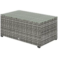 Outsunny 90 x 50cm Glass-Top Rattan Side Table - Light Grey(m-11)