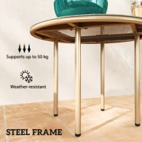 Outsunny Round Coffee Table, Modern End Side Table with Faux Marble Tempered Glass Top, Steel Frame for Living Room, Bedroom, Office, Beige(m-6)