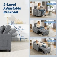 HOMCOM 3-in-1 Single Sofa Bed, Convertible Sleeper Chair Bed - Dark Grey(m-5)