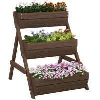 Outsunny 3 Tier Raised Garden Bed Wooden Elevated Planter Box Kit, 66L for Flower, Vegetable, Herb, 65x75x78cm, Tan(m-10)
