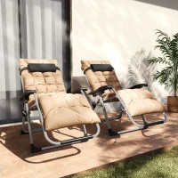 Outsunny 2 Piece Reclining Zero Gravity Sun Loungers with Cushions, Khaki(m-9)