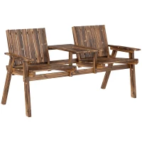 Outsunny 2-Seater Garden Loveseat with Table and Parasol Hole for Porch, Patio, Carbonised Finish(m-1)