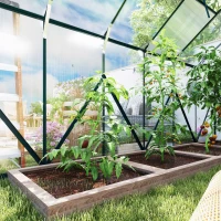 Outsunny 8 x 12ft Aluminium Greenhouse Polycarbonate Walk in Garden Greenhouse Kit with Adjustable Roof Vent, Double Sliding Door, Rain Gutter and Foundation, Clear(m-9)