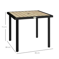 Outsunny Square Garden Dining Table with 5.4cm Parasol Hole, Slatted Top, Metal Frame, 86 x 86 x 71cm, Brown(m-3)