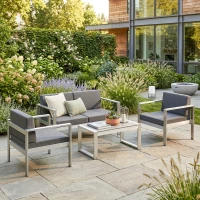 Outsunny 4 Seater Garden Furniture Set, Extra Wide Deep Garden Sofa Set with Olefin Cushions, Brushed Aluminium Frame, Dark Grey(m-2)