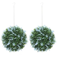 HOMCOM Set of 2 Artificial Plant Topiary Balls, UV-protected Fake Decorative Plants, Blue(m-1)