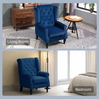 HOMCOM Wingback Accent Chair, Retro Upholstered Button Tufted Occasional Chair for Living Room and Bedroom, Blue(m-8)
