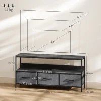 HOMCOM TV Stand Cabinet with 3 Foldable Drawers - Black(m-3)