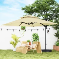Outsunny 2.7 x 2.7 m Cantilever Parasol with Aluminium Frame, Crank and Tilt, 360-Degree Rotation, Double Top Garden Umbrella with Base and Cover, Khaki(m-2)