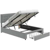 HOMCOM Double Size Ottoman Bed Frame, with Front Drawer - Grey(m-10)