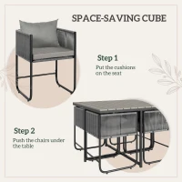 Outsunny 4 Seater Rattan Cube Garden Furniture Set, Rattan Dining Set with Cushions, Outdoor Dining Table and Chairs with Rectangular Wood Grain Plastic Top Table for Patio, Balcony, Grey(m-7)