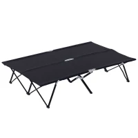 Outsunny Double Camping Cot Bed, with Bag - Black(m-10)