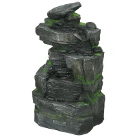 Outsunny Garden Water Feature with LED Lights - Dark Grey(m-11)