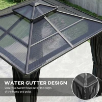 Outsunny 2.5 x 2.5 m Hardtop Gazebo Canopy with 7mm PC Roof, Garden Gazebo Permanent Pavilion with Netting, Curtains, Dark Grey(m-7)