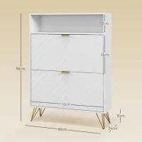 HOMCOM 12 Shoe Storage Cabinet, with Chevron Indents and Gold Tone Accents - White(m-3)