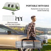 Outsunny 3000mm Waterproof Camping Tent, 5-6 Man Family Tent with Living and Bedroom, Carry Bag Included, Cream and Green(m-7)