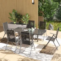 Outsunny 7 Piece Outdoor Dining Set with Extendable Table and 6 Folding Chairs for Patio, Balcony, Deck, Grey(m-2)