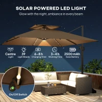 Outsunny Multi-Angle LED Light Parasol Umbrella - Khaki(m-4)