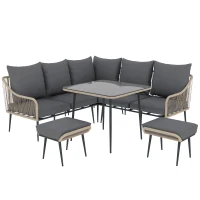 Outsunny Six-Piece Rattan Strong Garden Sofa Set - Brown/Grey(m-10)