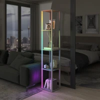 HOMCOM RGB LED Floor Lamp with Shelves, Modern Dimmable Standing Lamp with Remote Control, Adjustable Brightness & Speed for Living Room, Bedroom, Office, Grey(m-9)