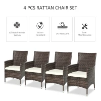Outsunny 4 PC Rattan Chair Set, Patio Sofa Chairs Set, Cushioned Outdoor Rattan Furniture(m-4)