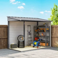 Outsunny 5 x 9ft Galvanised Metal Garden Shed with Foundation Kit, Outdoor Lean-to Shed, Tool Storage House for Garden, Grey(m-9)
