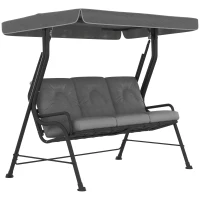 Outsunny 3-Seater Garden Swing Seat, Outdoor Swing Chair with Adjustable Waterproof Canopy, Light Grey(m-10)