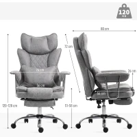 HOMCOM Leathaire Reclining Office Chair with Lumbar Support Pillow - Grey(m-3)