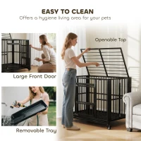 PawHut 43" Heavy Duty Dog Crate, Foldable Dog Cage, with Openable Top, Locks, Removable Tray, Wheels - Black(m-6)