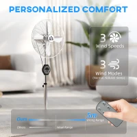 HOMCOM 16" Metal Pedestal Fan with Oscillating, Adjustable Height - Silver Tone(m-7)