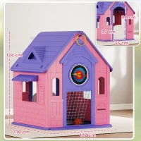 AIYAPLAY 5-in-1 Playhouse for Kids Outdoor Indoor with Basketball Hoop, Football Goal, Dartboard, Ring Toss for 2-5 Years, Pink(m-3)