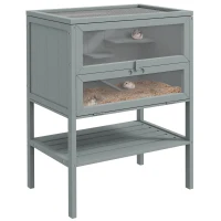 PawHut Wooden Hamster Cage 3 Tier House w/ Storage Shelf, Openable Top for Gerbils, Grey(m-10)