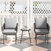 Outsunny 3-Piece Rattan Bistro Set, Garden Table and Chairs with 4 Cushions, Patio Rattan Conversation Furniture Set for Balcony, Porch, Terrace, Grey(m-8)