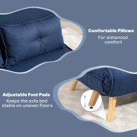 HOMCOM Two-Seater Linen-Look Sofa Bed - Dark Blue(m-7)