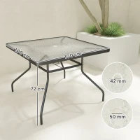 Outsunny Square Garden Dining Table with Tempered Glass Top & Umbrella Hole, 100 x 100 cm(m-3)