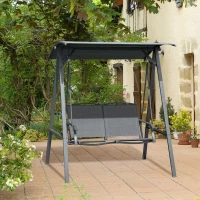 Outsunny 2 Seater Garden Swing Seat Swing Chair, Outdoor Canopy Swing Bench with Adjustable Shade, Metal Frame and Texteline Seat, Dark Grey(m-2)
