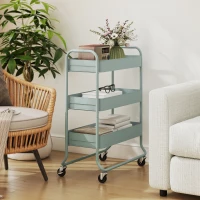 HOMCOM 3-Tier Storage Trolley on Wheels, Rolling Utility Cart with Mesh Backets for Kitchen, Bathroom, Bedroom, Light Green(m-8)