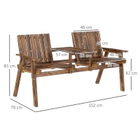 Outsunny 2-Seater Garden Loveseat with Table and Parasol Hole for Porch, Patio, Carbonised Finish(m-3)