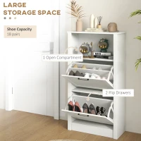 HOMCOM Modern Shoe Cabinet with 2 Flip Drawers and Adjustable Shelves, Narrow Shoe Storage Cabinet with Open Compartment, Holds 10 Pairs for Entryway, Hallway, White(m-4)