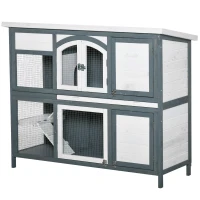 PawHut Rabbit Hutch Outdoor Guinea Pig Hutch 2 Tier Wooden Cage w/ Ramp, Divider, Openable Roof, 125 x 48 x 100cm - Grey(m-11)