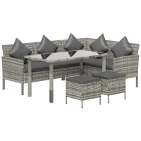 Outsunny tsunny 6-Seater Rattan Dining Set Sofa Table Footstool Outdoor w/ Cushion Garden Furniture, Dark Grey(m-1)